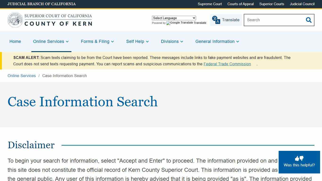 Case Information Search | Superior Court of California | County of Kern