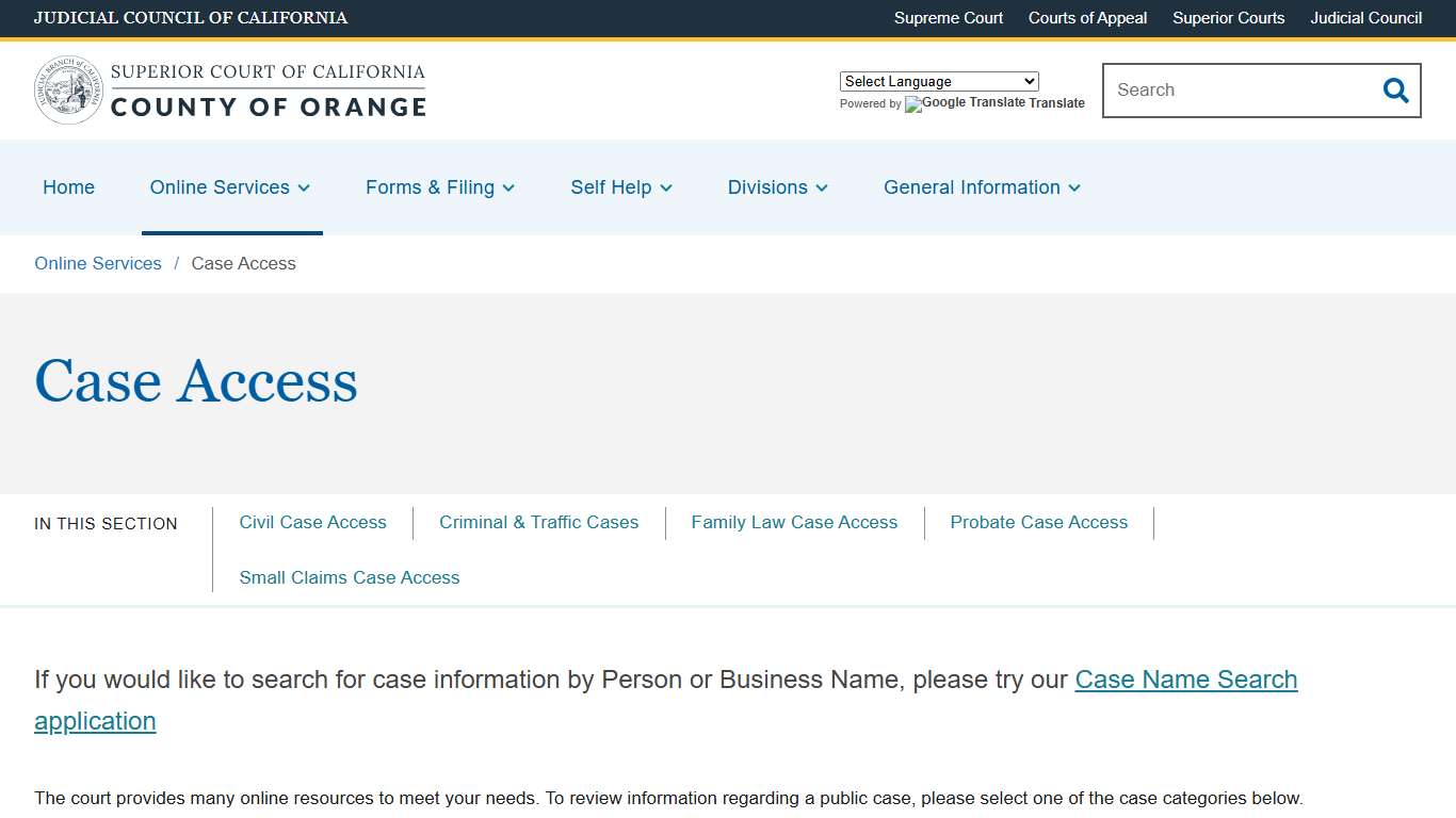 Case Access | Superior Court of California | County of Orange